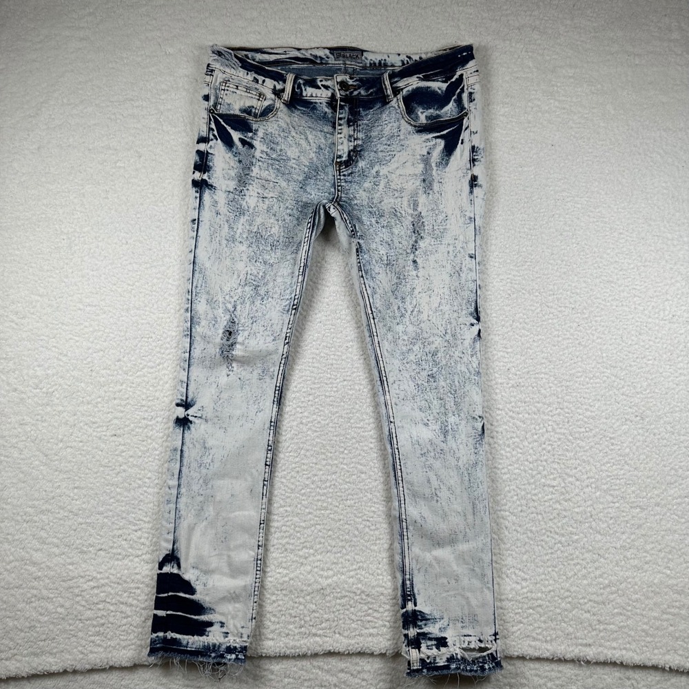 CJ Black Skinny Flex Jeans Mens Acid Wash Distressed Raw Hem 34x32 Grunge Punk